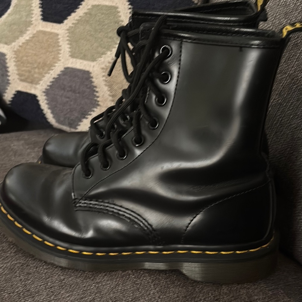 Dr. Martens Black Combat Boots with Iconic Yellow Stitching